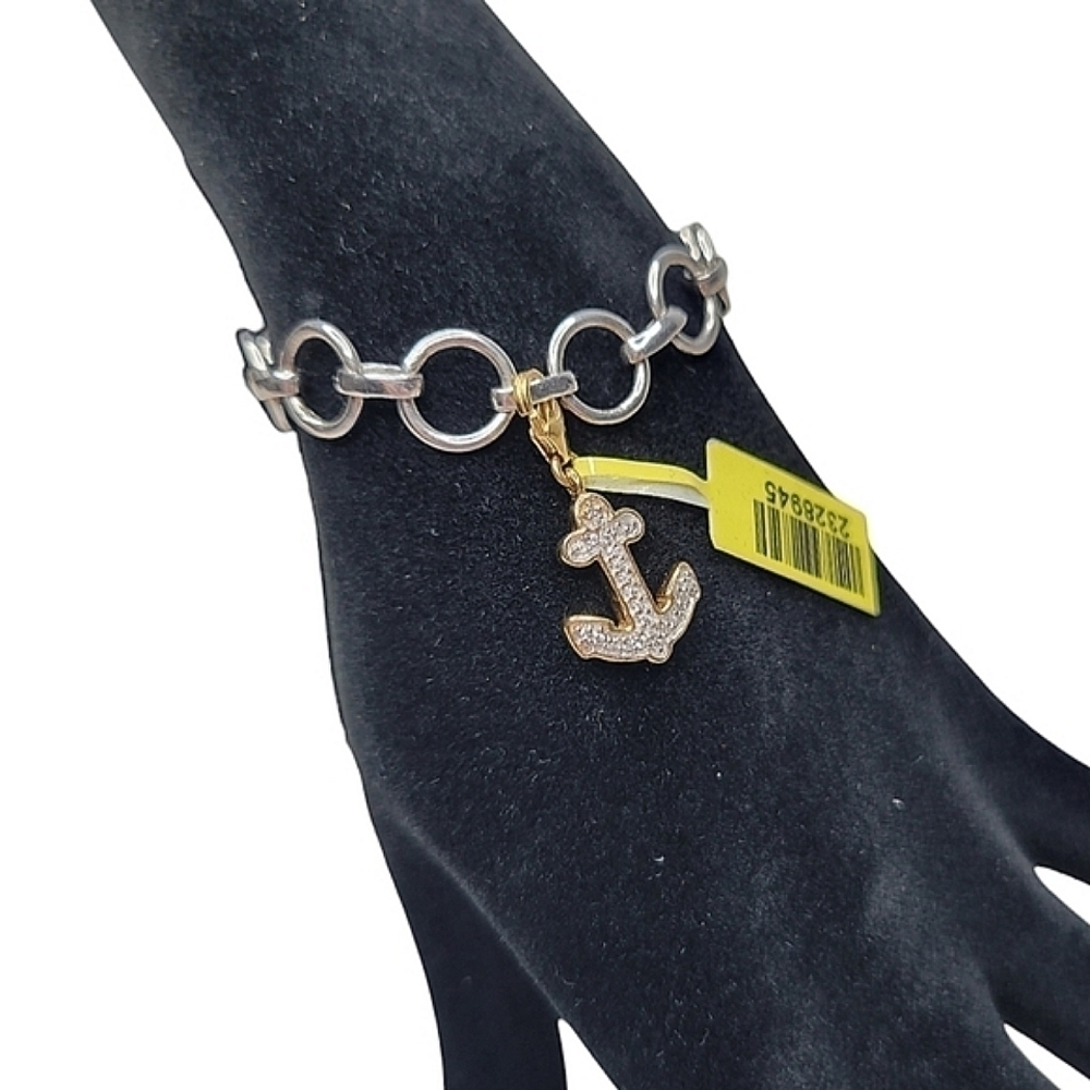NWT .925 Sterling Silver Gold Cubic Zirconia Anchor Bracelet Charm (Charm Only)